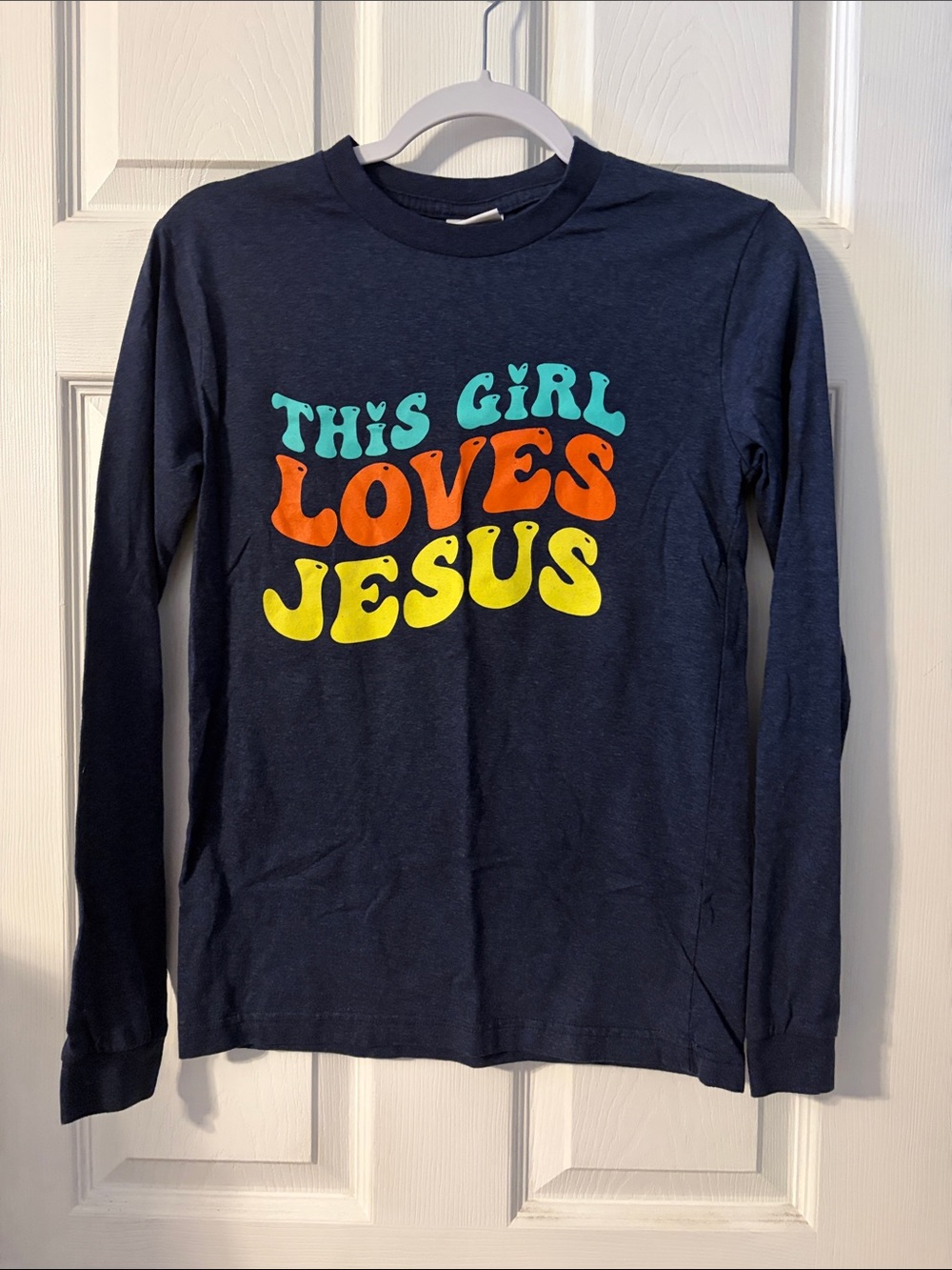 Girls' Navy Long-Sleeve Tee - Colorful Faith Graphic